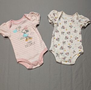 Disney Baby Minnie Mouse One Piece Creeper Romper - Pink and White Sz 0-3 Month